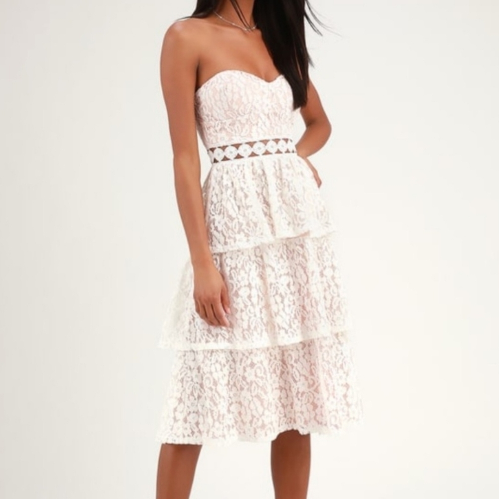 Lulus White Lace Dress  Strapless Size XS NWT